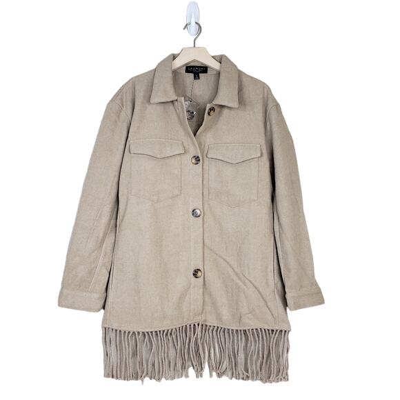 Laundry by Shelli Segal Womens M Fringe Shaket in Silver Mink Tan NEW - Picture 2 of 12